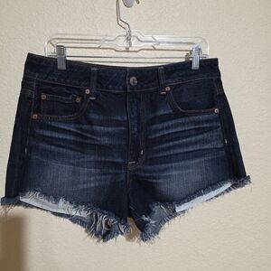 American Eagle Hi Rise Shorts Women's Blue Denim Distressed Cut Off Sz 12